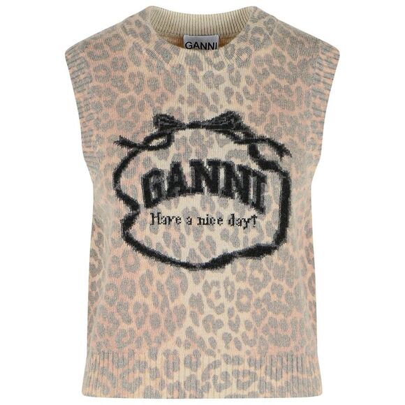Ganni 'Leopard' Wool Blend Vest Women